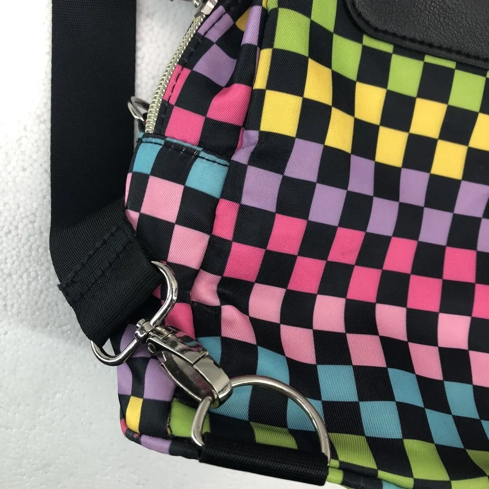 Mini Backpack Checkerboard Pattern Neon Multi‎ Color Nylon poly Blend